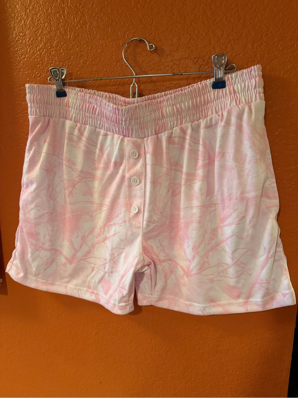High-Rise Pink Marble Button-Front Lounge Shorts